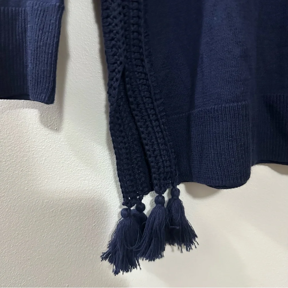 Lilly Pulitzer Damara Tassel Lightweight Crewneck Sweater Navy Blue‎ Womens XS